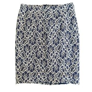 Halogen Blue White Floral Lace Pencil Skirt Size 4 Knee Length Romantic Elegant